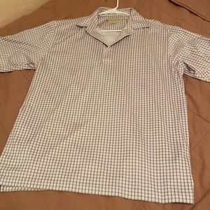 Blue and red striped polo